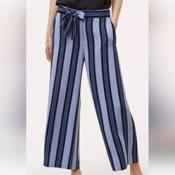 LOFT Pants - LOFT blue striped wide leg crop pants 6Petite spring office brunch lightweight